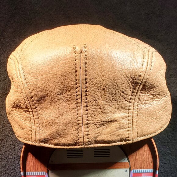 VINTAGE TOP GRAIN LEATHER NEWSPAPER BOY FLAT CAP BY SCALA ...LIGHT CARAMEL L/XL - Picture 3 of 5